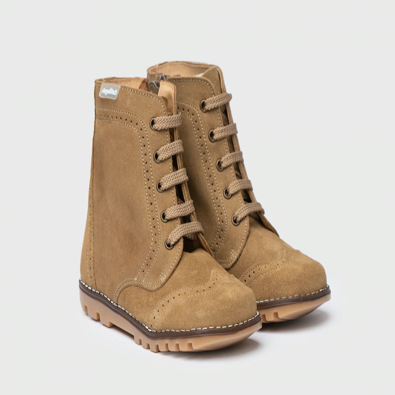 Made in Spain Lace-Up Suede Leather Boots EU25-EU31 Brown